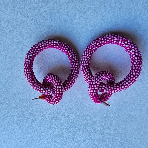 Round Chunky Hoop Earrings Women Fushia Pink Jewelry Earrings Fun ! - Picture 4 of 6